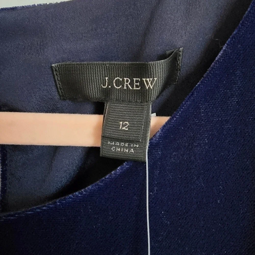 J. Crew NEW Navy Blue Velvet Sleeveless Ruffle Hem Party Shift Dress SZ 12 Retro